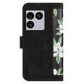 Sony Xperia 1 VIII Blomstret pung etui med kortholdere - Sort