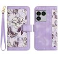 Sony Xperia 1 VIII Blomstret pung etui med kortholdere - lyslilla