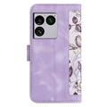 Sony Xperia 1 VIII Blomstret pung etui med kortholdere - lyslilla