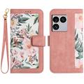 Sony Xperia 1 VIII Blomstret pung etui med kortholdere - pink