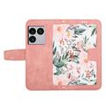 Sony Xperia 1 VIII Blomstret pung etui med kortholdere - pink