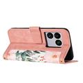 Sony Xperia 1 VIII Blomstret pung etui med kortholdere - pink