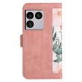 Sony Xperia 1 VIII Blomstret pung etui med kortholdere - pink