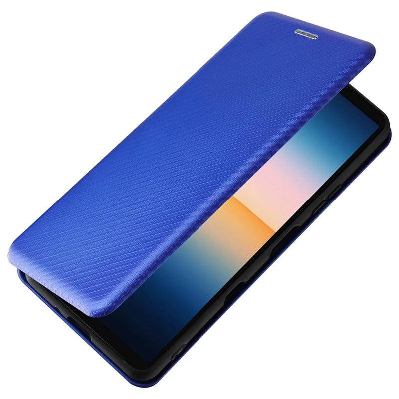 Sony Xperia 10 III Flip Cover - Karbonfiber - Blå
