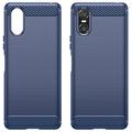 Sony Xperia 10 VI Børstet TPU Cover - Karbonfiber - Blå