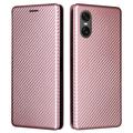 Sony Xperia 10 VI Flip Cover - Karbonfiber - Rødguld