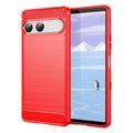 Sony Xperia 10 VII Børstet TPU Cover - Karbonfiber
