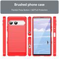 Sony Xperia 10 VII Børstet TPU Cover - Karbonfiber - rød