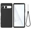 Sony Xperia 10 VIII Flydende silikone cover med håndrem - Sort