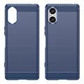 Sony Xperia 5 V Børstet TPU Cover - Karbonfiber - Blå