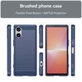 Sony Xperia 5 V Børstet TPU Cover - Karbonfiber - Blå
