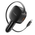 Spigen EV603BT Essential biloplader 60W med udtrækkeligt USB-C-kabel, USB-C/USB-A-porte – sort