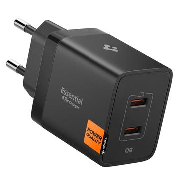 Spigen Essential EE472EU Dual USB-C hurtig vægoplader 47W - Sort