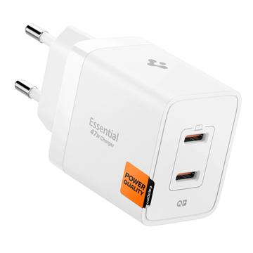 Spigen Essential EE472EU Dual USB-C hurtig vægoplader 47W - Hvid