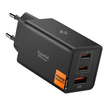 Spigen Essential EE673EU 3-port hurtig vægoplader 67W - Sort