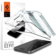 iPhone 15 Spigen Glas.tR Ez Fit Full Cover Hærdet Glas Skærmbeskyttelse - 2 Stk. - Sort Kant