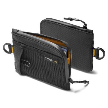 Spigen LF300 blød RFID-kortholder med lynlåslomme og netlomme - sort