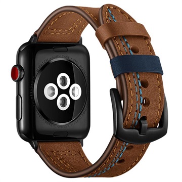 Apple Watch Series 9/8/SE (2022)/7/SE/6/5/4/3/2/1 Stitched Læderrem - 41mm/40mm/38mm - Brun