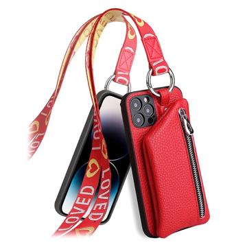 Strap Series iPhone 14 Pro Max Cover med Aftageligt Pung - Rød