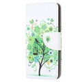 Style Series Samsung Galaxy Xcover 5 Cover med Kortholder - Blomstrede Træ / Grøn