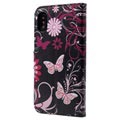 Style Series iPhone X / iPhone XS Flip Taske med Plads til Kort - Sommerfugle / Blomster