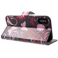 Style Series iPhone X / iPhone XS Flip Taske med Plads til Kort - Sommerfugle / Blomster
