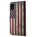 Style Series iPhone X / iPhone XS Flip Taske med Plads til Kort - Vintage Amerikansk Flag