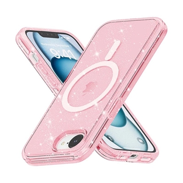 iPhone 16e Stylish Glitter Series Hybrid Cover - MagSafe kompatibel - Pink