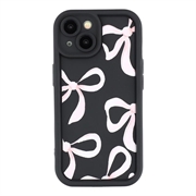 iPhone 15 Plus Stilfuldt stødsikkert TPU cover med forhøjede kanter - sort / stor sløjfe