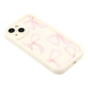 iPhone 15 Plus Stilfuldt stødsikkert TPU cover med forhøjede kanter - hvid / stor sløjfe