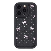 iPhone 15 Pro Max Stilfuldt stødsikkert TPU cover med forhøjede kanter - Sort / Prikket sløjfe