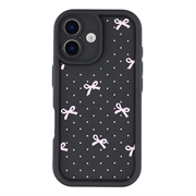 iPhone 16 Stilfuldt stødsikkert TPU cover med forhøjede kanter - Sort / Prikket sløjfe