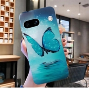 Google Pixel 8a Stilfuld Ultra-Slim TPU Cover - Blå Sommerfugl