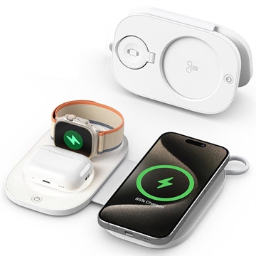 T5 3-i-1 foldbar trådløs rejseoplader 15W - hvid