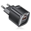 TOOCKI TC2220A2 Mini GaN-vægoplader 20W - USB-C/USB-A - Sort