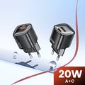 TOOCKI TC2220A2 Mini GaN-vægoplader 20W - USB-C/USB-A - Sort