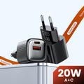 TOOCKI TC2220A2 Mini GaN-vægoplader 20W - USB-C/USB-A - Sort