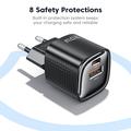 TOOCKI TC2220A2 Mini GaN-vægoplader 20W - USB-C/USB-A - Sort