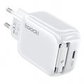 TOOCKI TC55302 30W GaN-oplader med udtrækkeligt USB-C-kabel - hvid