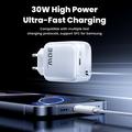 TOOCKI TC55302 30W GaN-oplader med udtrækkeligt USB-C-kabel - hvid