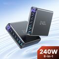 TOOCKI TCT240-33 6-ports GaN-bordoplader med display - 240W - sort