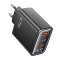 TOOCKI TCT67-22 67W GaN-vægoplader med digitalt display - USB-C/USB-A - Sort