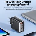 TOOCKI TCT67-22 67W GaN-vægoplader med digitalt display - USB-C/USB-A - Sort
