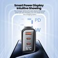 TOOCKI TCT67-22 67W GaN-vægoplader med digitalt display - USB-C/USB-A - Sort
