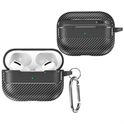 AirPods Pro 3 Børstet TPU Cover med Karabinhage - Karbonfiber - Sort