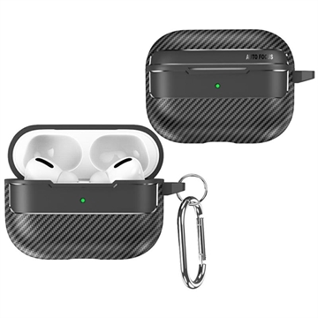 AirPods Pro 3 Børstet TPU Cover med Karabinhage - Karbonfiber