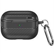 AirPods Pro 3 Børstet TPU Cover med Karabinhage - Karbonfiber