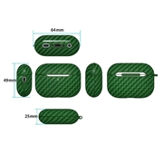 AirPods Pro 3 TPU Cover med Karabinhage - Karbonfiber - Grøn