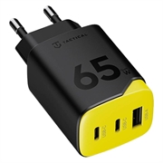 Tactical Minimi 65W AAC GaN hurtigoplader - 2x USB-C, USB-A - Sort / gul