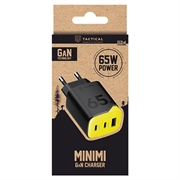 Tactical Minimi 65W AAC GaN hurtigoplader - 2x USB-C, USB-A - Sort / gul
